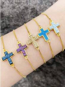 A And Posh Zirconia Cross Pendant Bracelet. It's Great For Christians To Wear. You Can Wear It When Praying Or In Your Daily Life.