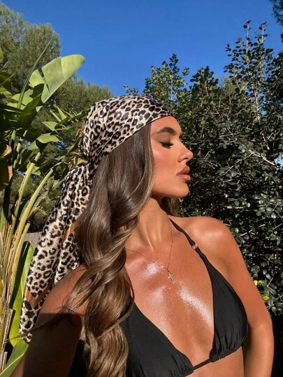 1 pieza Pañuelo vintage con estampado de leopardo casual de 90cm, adecuado para todas las estaciones para vestir