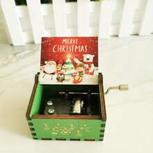 1 Caja de música de Navidad, Caja de música de mano, Caja de música de madera de Navidad miniatura de estilo vintage con grabados, Decoración navideña, Regalo de Navidad y Año Nuevo para hombres y mujeres