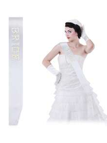 Bachelorette Sash White Bride Sash With Pearls And Rhinestones Pearl Bride Sashs For Bachelorette Party Decorations Bridal Shower Gift Wedding Parties Decorations Bridesmaid Parties Favors - White - View 3