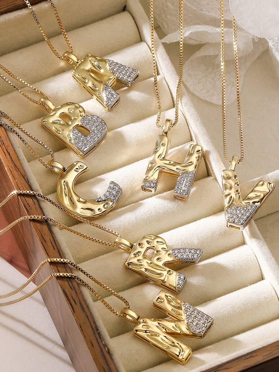 MECYLIFE 1件装时尚女士个性化字母项链，简约双色字母吊坠项链，配不锈钢链 - 雙色 - 查看 1