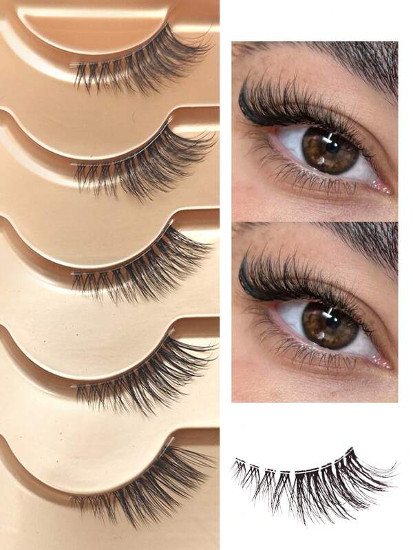 Half-Eyelash Natural Style, 5 Pairs Of Natural Effect False Eyelashes, Short And Upturned Corner Eyelashes, Easy For Beginners To Wear False Eyelashes, Can Be Reused