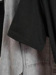 Camiseta de manga corta de gran tamaño para hombre y mujer con estampado de planetas celestes - Cuello redondo, corte holgado, blusa casual, silueta en línea para atuendos informales, top minimalista (lavable a mano) - No - Negro - Ver 4