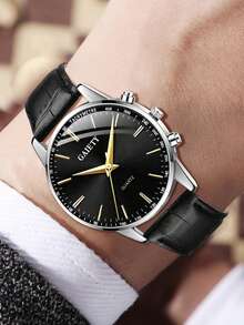 2 Pieces Men's Bamboo Patterned Watch Strap Fashionable And Simple Business Bar Scale Quartz Watch Set Suitable For Daily Wear Decoration Or Holiday Gifts - Multicolor - View 6