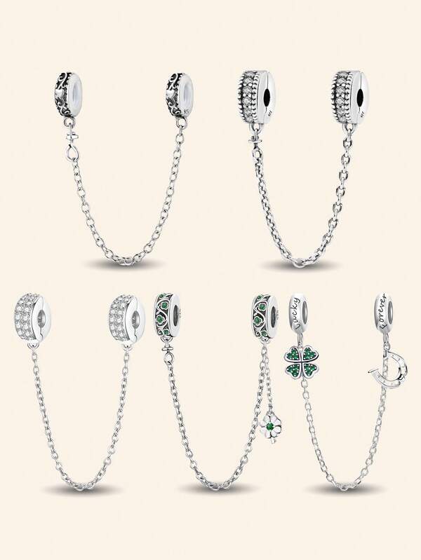 1 pieza Elegante Dije de Trébol de Cuatro Hojas de Plata de Ley 925 de Moda para Mujeres - Accesorio para Pulseras y Brazaletes, Joyería Fina para Mujer, Regalo para Citas, de Vuelta a la Escuela