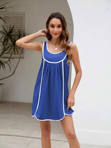 Women's Summer Tennis Dress Sleeveless Casual Round Neck Pleated Sports Pullover Mini Dresses - 寶藍色 - 查看 4