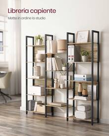 Libreria, Scaffale Portaoggetti, con 14 Ripiani, Struttura in Metallo, Soggiorno Studio Ufficio, Stile Industriale, 24 x 158 x 166 cm, Marrone Turchese e Nero Inchiostro - Cachi - Visualizzare 1