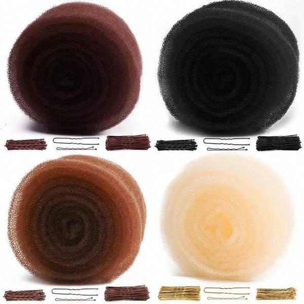 Set de herramientas para recogido de cabello: Moldeador de moño de esponja, relleno de cabello, lazos para el cabello, rizador, acolchado para el cabello, marrón oscuro
