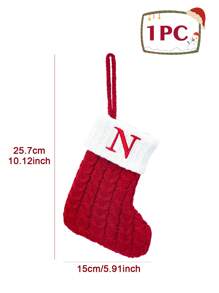 1 pieza Calcetín navideño de punto rojo de 10 pulgadas, calcetín colgante con letras en inglés y copos de nieve, para decoración de fiestas navideñas 2026, suministros y decoración de habitaciones navideñas, calcetín navideño personalizado con inicial, decoración navideña del hogar y familiar, adorno del árbol de Navidad, paquete de regalos sorpresa de Nochebuena, disfraces y favores de fiesta navideña