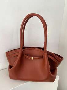 1pc Ladies Retro Solid Color PU Leather Shoulder Bag, Large Capacity Handbag With Double Handles And Snap Closure, Suitable For Travel, Shopping, Dating, Gifts For Women, Fit For Teenagers, College Students, Beginners And Office Ladies, Great For Office, School, Work, Business, Commuting, Outdoor, Travel, Picnic
