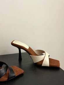 Sandalias de cuña retro de diseño exclusivo y versátil, de tacón alto y punta cuadrada, nuevas para el verano 2025 - Beis - Ver 4