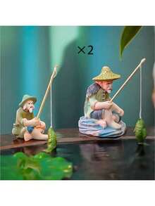 قطعة واحدة تمثال سمكة من الراتنج ، تمثال مصغر ذو موضوع خيالي للحديقة ، تمثال صياد غير كهربائي لديكور حمام السباحة والنباتات العصرية ، تمثال للوضع بجانب البركة ، ديكور ساكن، تمثال صياد بموضوع خيالي