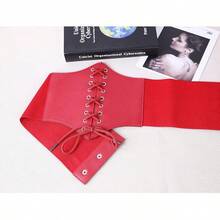 Black Wide Elastic Corset Waist Belt For Dresses - 03 Black+Red - View 3