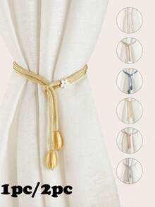 1件/2件装橄榄绿窗帘绑带，多种颜色可选，适用于窗帘固定和装饰，生日和毕业礼物 - 米色 - 查看 4