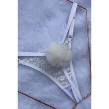 Pompom Bunny Thong With Side Adjustment Bunny Panties - 白色 - 查看 6