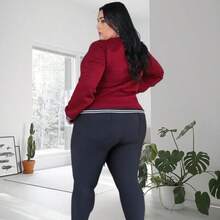 Women's Plus Size Bomber Jacket – Comfortable, Stylish And Ideal For Cold Days - Burgundy - View 2