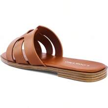 Dressy Summer Flat Sandals With Square Open Toe - màu nâu - Xem 4