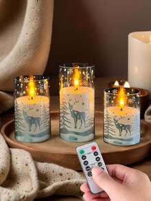 Pacote com 3 Velas de LED Cintilantes de Rena Acionadas por Bateria com Timer, Adequadas para Decoração Doméstica, Halloween, Dia dos Namorados, Natal, Casamentos, Festas, Decoração Doméstica e Eventos Festivos