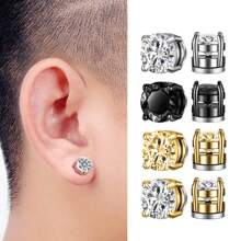 2PCS Magnetic Ear Clips Stud Earrings Non Piercing Strong Magnet Fake Piercing Women Men Black Silver Jewelry Clip Earrings Jewelry Stainless Steel Set 6/8mm Magnetic Stud Earrings For Men Women Non-Piercing Clip-On Earrings Magnet Ear Jewelry