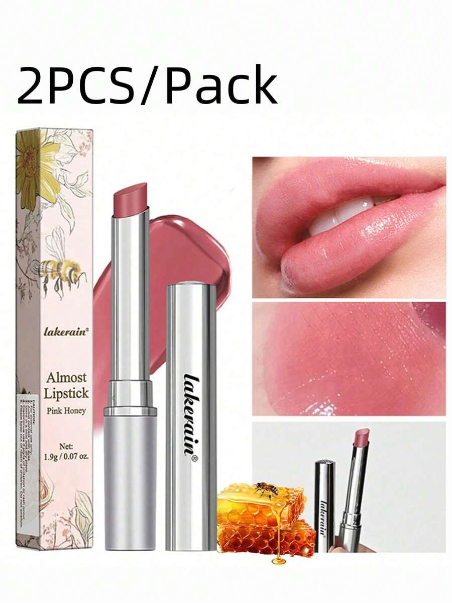 蜂蜜唇膏粉色保湿有色润唇膏，适合干燥嘴唇，滋养天然黑樱桃色唇膏唇部护理彩妆 - 2PCS/Pack - 查看 1