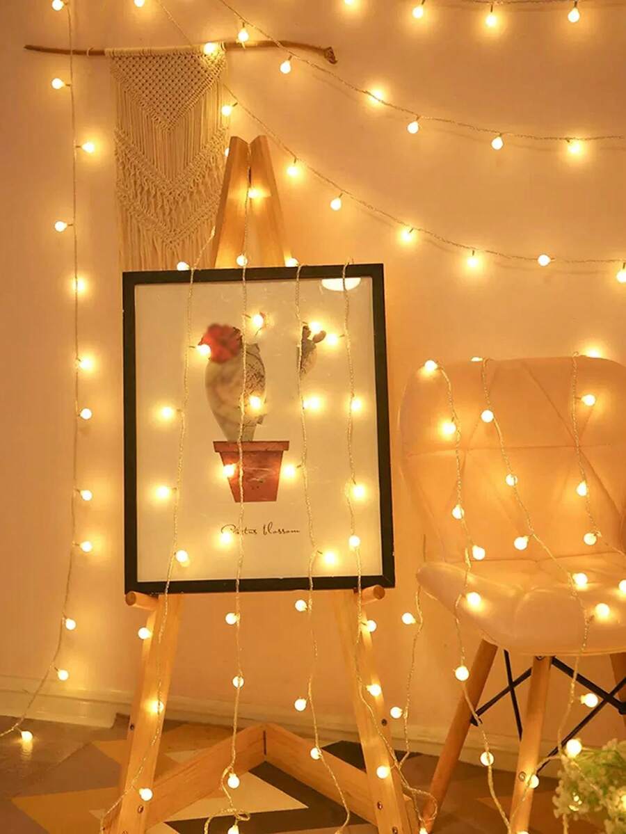 1pc 1.5-6m Home Decoration Frosted Ball LED String Lights,Indoor Room Wall Decor Light String, Suitable For Birthday Party Wall Decoration, Wedding Proposal Decorations,Outdoor Garden Tree Decor String Light,Battery Powered