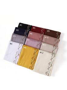 1pc Women's Solid Color Satin Scarf With Rhinestone Decor, Fashionable And Elegant, Soft And Breathable, Suitable For Dress Matching - Multicolor - View 10