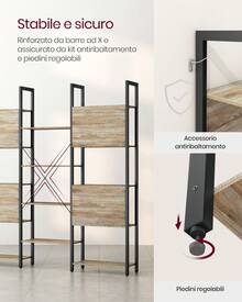 Libreria, Scaffale Portaoggetti, con 14 Ripiani, Struttura in Metallo, Soggiorno Studio Ufficio, Stile Industriale, 24 x 158 x 166 cm, Marrone Turchese e Nero Inchiostro - Cachi - Visualizzare 3