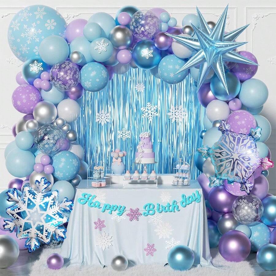 Frozen Balloon Arch Garland Kit Blue Purple Sliver White Thickening Latex Balloons For Snow Queen Priness Wonderland First 1st 3th 4th 5th Birthday Party Decorations Supplies - Color Mixing - View 1