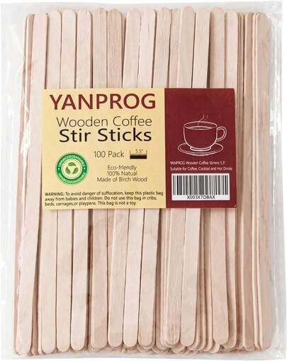 Wooden Coffee Stirrers 5.5 Coffee Stir Sticks Pcs, Natural Birch Round End Thick Birch Wood, Suitable Coffee, Cocktail And Hot Drinks