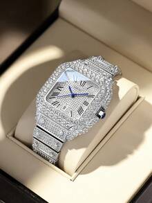 DAYAND NIGHT 2025 New 42mm Full Rhinestone Luxury Quartz Watch, Iced-Out Diamond Watch, Moissanite Roman Watch, Dazzling, Unisex, Business Casual, Fashion Versatile, Waterproof, Popular Model - 22 Colors, Suitable For Party, Banquet, Daily Wear, Gift For Valentine's Day, Anniversary, Birthday - 玫瑰金 - 查看 5