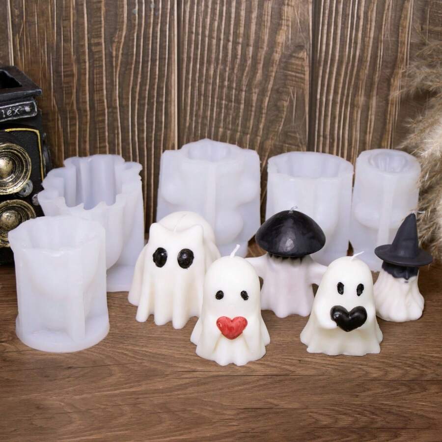 Molde de silicona para velas con forma de fantasma de Halloween 3D, herramienta para hacer manualidades de yeso y resina, regalos artesanales para festividades y decoración para el hogar - Multicolor - Ver 1