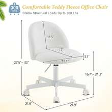 Modern Vanity Chair With Back, Velvet Desk Chair For Girls, Small Office Chair With Silent Wheels, Stylish And Comfortable, White - 白色 - 查看 2