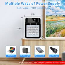 Ventilador de aire acondicionado portátil recargable por USB con función de enfriamiento, batería de 3000mAh, humidificador por pulverización, ajuste de doble velocidad, diseño compacto para uso en el hogar/oficina y comodidad al aire libre