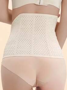 收腹塑形腰带，可调节腰围，带透气网眼衬垫 - 杏色 - 查看 4
