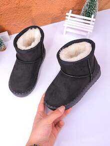 Autumn/Winter New Kids Snow Boots, Mid-Large Children Flat Shoes, Plush Thick Sole Boys Warm Boots, Toddler Short Booties - Black - View 8