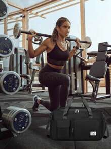 1 pièce Sac de gym, sac bandoulière de yoga, sac de sport avec compartiment pour chaussures et compartiment pour vêtements mouillés, en tissu Oxford noir résistant à l'usure et imperméable. Sac de voyage avec poches sèches et humides, sac à main léger et portable, sac de week-end ou d'un jour pour femmes et hommes, pour les entraînements, le gym, la natation et les voyages et vacances