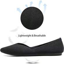 Womens Flat Shoes Classic Pointed Toe Flats Knitted Dress Shoes Soft Comfortable Dressy Flats Women - 6042黑色 - 查看 3