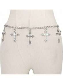 1 pieza Cinturón con decoración de cruz, accesorio de moda de estilo punk versátil para verano, escuela, otoño, Halloween - Plateado - Ver 2