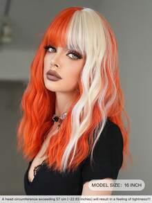 7JHH WIGS 16 英寸短款波浪橙色铂金假发，女士合成齐肩卷发，带刘海，耐热纤维假发，适合女士日常派对、音乐节和万圣节角色扮演 - 橘色 - 查看 3