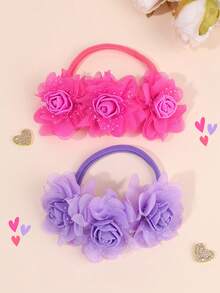 2 chiếc băng đô hoa cho bé, băng đô hoa màu trơn cho trẻ mới biết đi, trẻ sơ sinh, băng đô nylon co giãn mềm màu hồng nóng, băng đô hoa màu tím, phụ kiện tóc cho bé - Nhiều màu - Xem 10