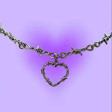 Iron Heart Choker With Barbed Wire Women's Choker Hip-Hop Style Gothic Punk Barbed Wire - 銀色 - 查看 3