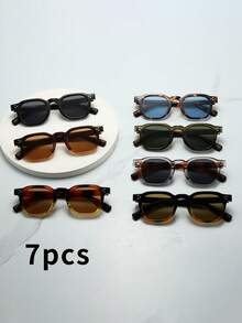7副椭圆形小框高品质个性化简约时尚眼镜，适合休闲、旅行、派对、海滩、日常装饰等场合。 - 7pcS組合裝 - 查看 2