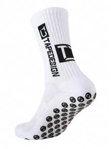 1 Par de Meias Esportivas de Futebol Antiderrapantes com Impressão de Letras para Uso Externo, Cano Médio, Masculinas