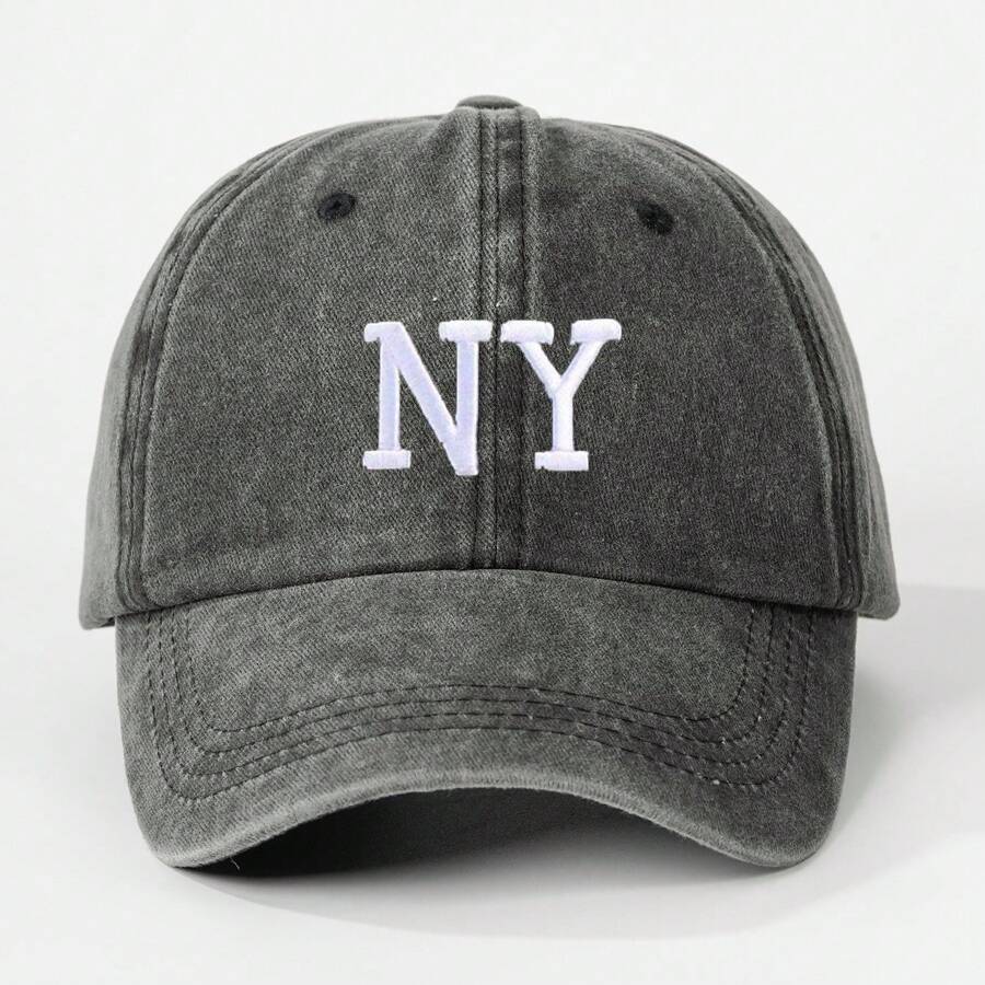 1 款男士刺绣纽约水洗棒球帽户外可调节休闲帽 - 淺灰色 - 查看 1