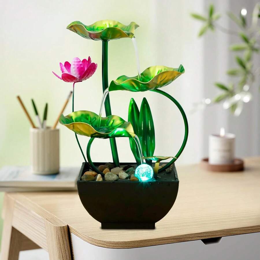 3-Tier Tabletop Waterfall Fountain, Creative Waterfall Fountain, Bedroom Indoor Fountain,, Relaxing Sound For Office And Bedroom Decoration, Tabletop Waterfall Fountain With Circulating Water, TV Cabinet, Writing Desk, Office Desk, Home Decoration, Room Decoration, Relaxing Arts And Crafts Decoration For Moving Into A New Home Holiday Gift - màu xanh lá - Xem 1