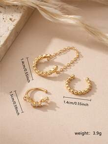 Bộ 3 khuyên tai kẹp chuỗi đính đá Cubic Zirconia sáng bóng, khuyên tai xếp chồng nhiều lớp thích hợp cho phụ nữ đeo hàng ngày, hẹn hò, dự tiệc - Vàng - Xem 6