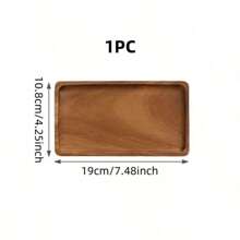 1pc Mimosa Wood Rectangle Serving Tray, Cheese Board Platter For Bathroom Decor, Party Use, Natural Wood Grain Design