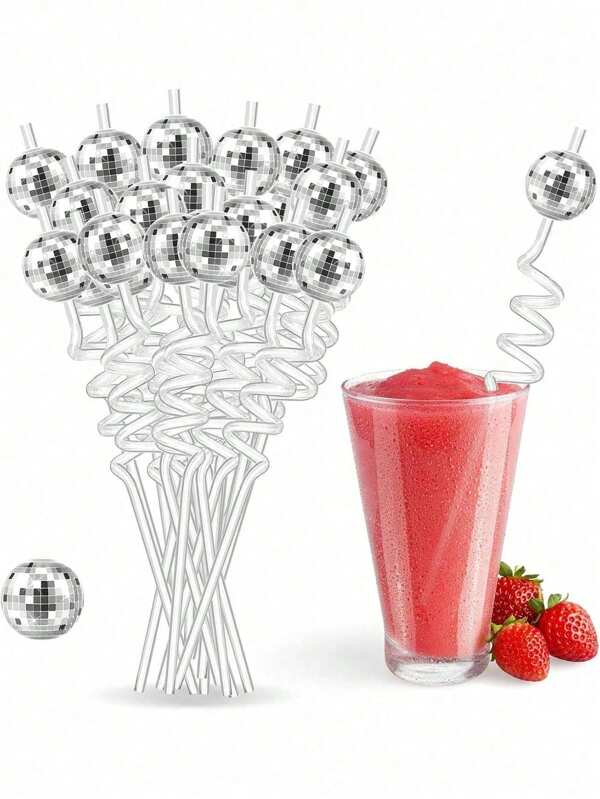 3/5/6/10PCS Disco Ball Decor Straws, Reusable Plastic Disco Ball Straws, Mirror Ball Straws, Reflective Spiral Straws, 70s Disco Party Decorations, Party Favors, Suitable For Disco Party, Birthday Party, Wedding, Kitchen, Christmas Decoration, 1PC