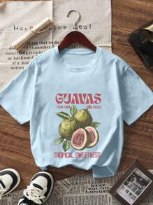 New Soft & Versatile Women Summer Casual Loose Fit Round Neck Breathable Fruit Print T-Shirt