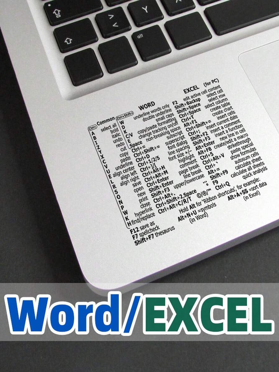 1片/2片笔记本电脑Windows/WORD快捷键贴纸，即撕即贴，无需裁剪，高品质，可作为笔记本电脑日常装饰。